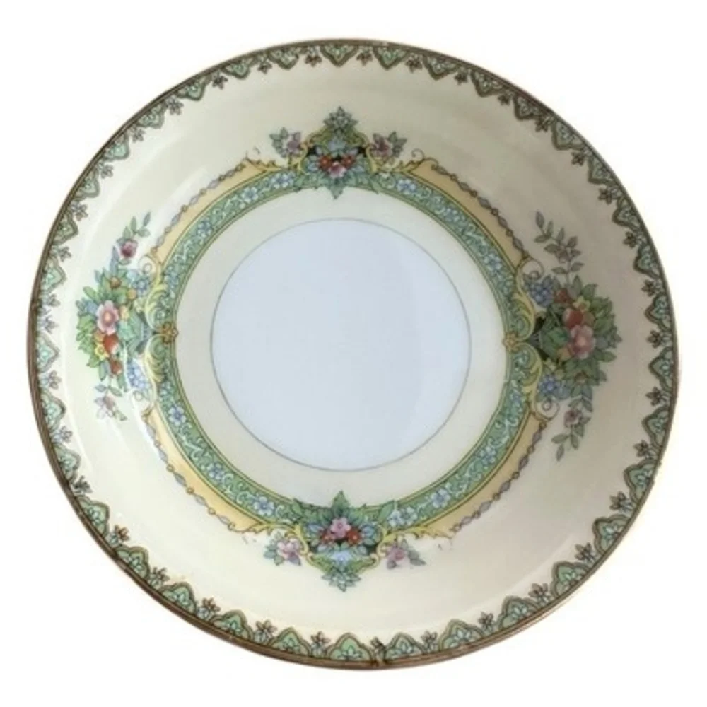 Noritake M Japan 1930s Floral Green Gold Rim Fruit Nappy Bowl 5.25